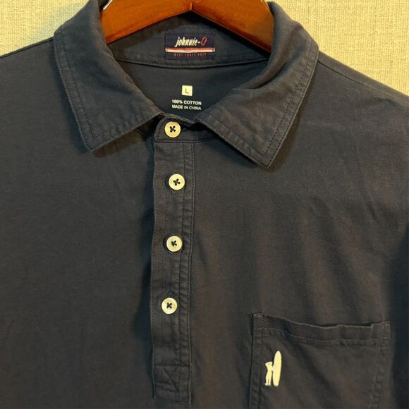 Johnnie O Hangin Out Mens Large Solid Blue Performance Stretch Polo Short Sleeve - Picture 2 of 9